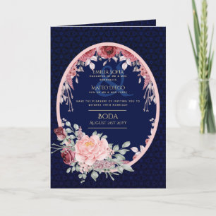 4pg Spanish BODA Invitations Navy Blue Burgundy