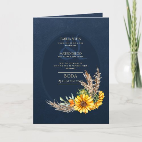 4pg Spanish BODA Invitations Navy Blue Sunflowers