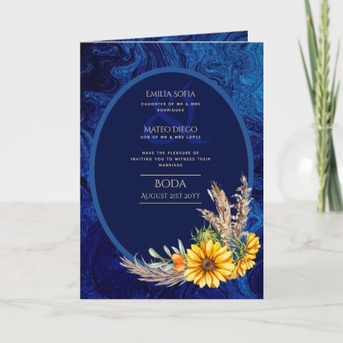 4pg Spanish BODA Invitations Navy Blue Sunflowers