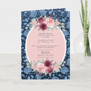 4pg Spanish BODA Invite Navy Blue Pink Burgundy