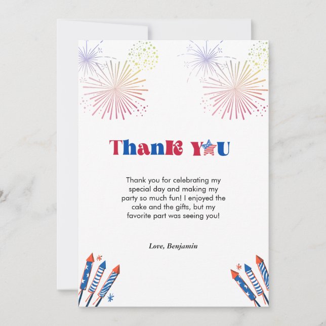 4t of july patrotic birthday  thank you card (Front)