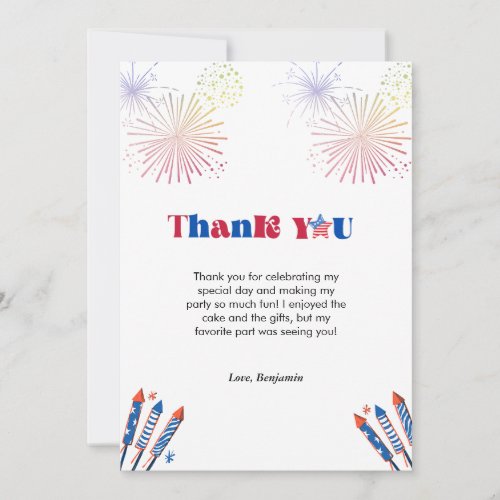 4t of july patrotic birthday  thank you card