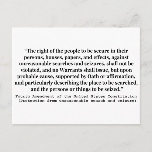 4th Amendment of the United States Constitution Postcard
