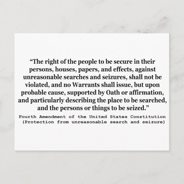 4th Amendment of the United States Constitution Postcard (Front)