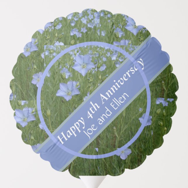 4th Anniversary blue Flax flowers  Balloon (Back)