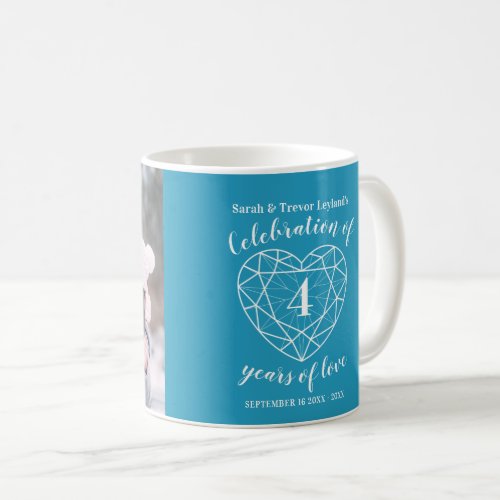 4th anniversary blue topaz heart custom photo coffee mug