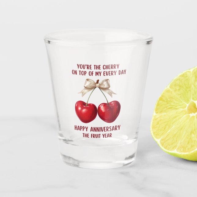 4th Anniversary Card, Fruit Anniversary Ornament Shot Glass (Front)