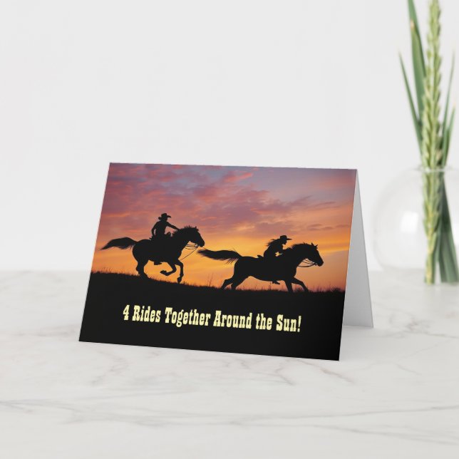 4th Anniversary Cute and Fun Cowgirl and Cowboy  Card (Front)
