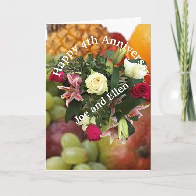 4th Anniversary, Fruit and Flowers,   Card (Front)