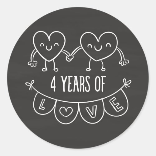 4th Anniversary Gift Chalk Hearts Classic Round Sticker