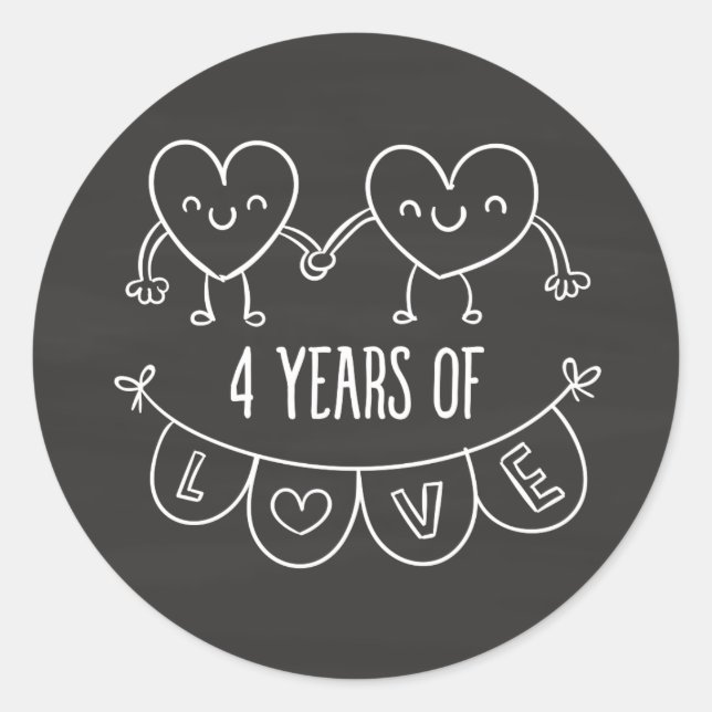 4th Anniversary Gift Chalk Hearts Classic Round Sticker (Front)
