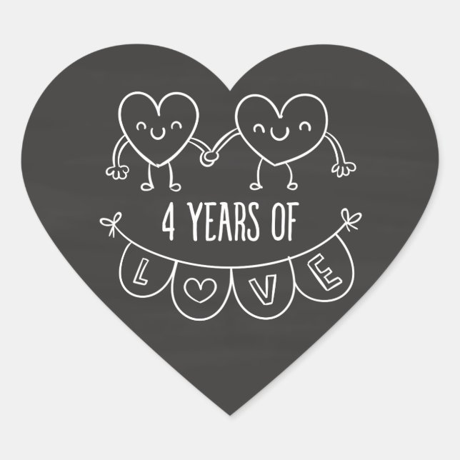 4th Anniversary Gift Chalk Hearts Heart Sticker (Front)