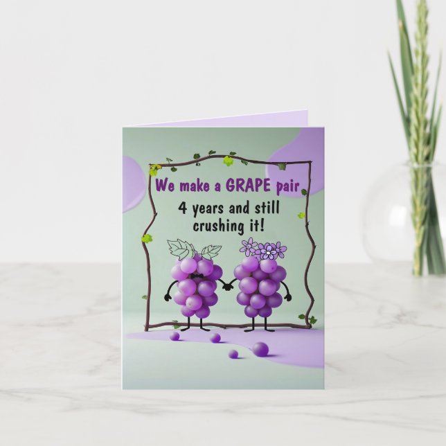 4th anniversary wedding Flowers and Fruit grapes Card (Front)