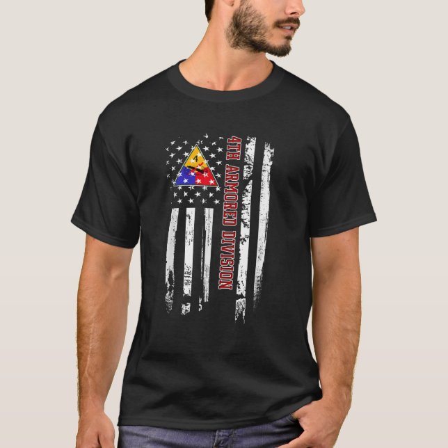 4th Armored Division Veteran American Flag Veteran T-Shirt (Front)