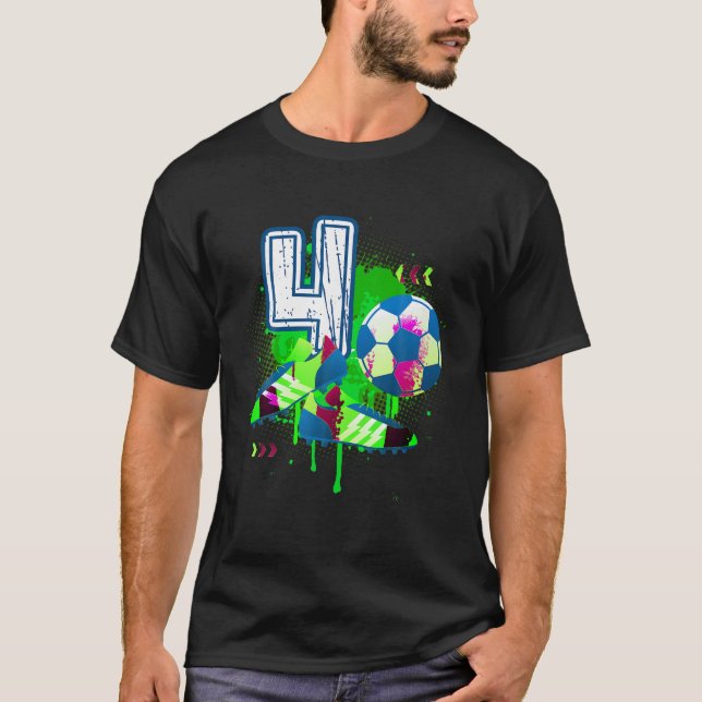 4th B Day Soccer Football Sport 4 Year Old Birthda T-Shirt (Front)