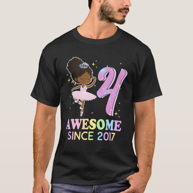 4th Bday Awesome Since 2017 Melanin Pride African  T-Shirt (Front)