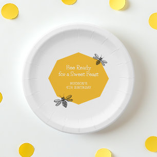 4th Bee Honeycomb Modern Fourth Birthday Party Paper Plates