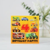 4th Big Truck Birthday Party Invitation (Standing Front)