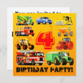 4th Big Truck Birthday Party Invitation (Front/Back)
