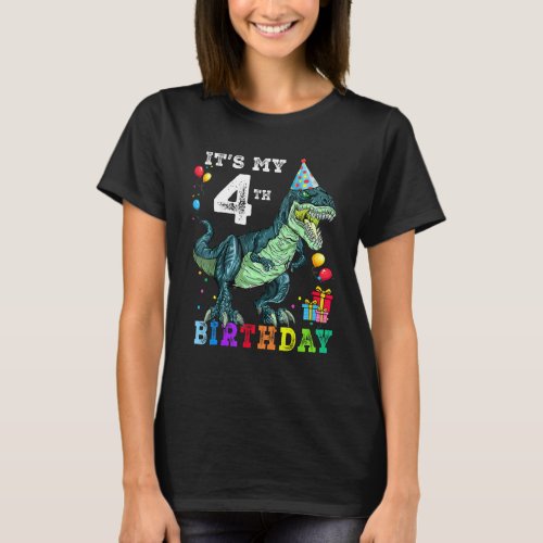 4th Birthday  4 Year Old  Boy Dino Rex Dinosaur T_Shirt