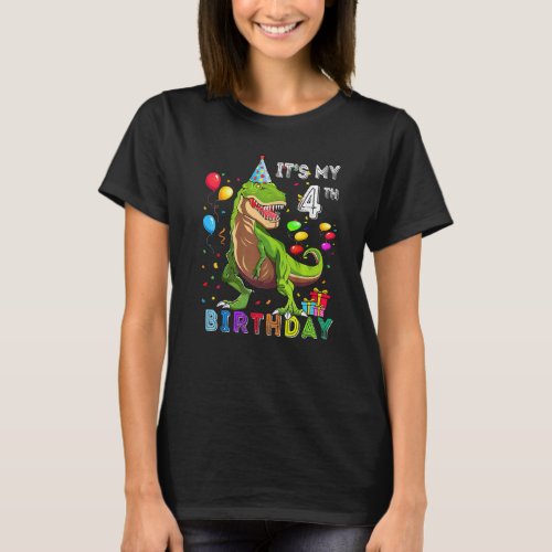 4th Birthday 4 Year Old Boy Dino Rex Dinosaur T_Shirt