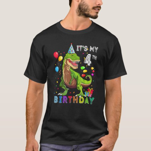 4th Birthday 4 Year Old Boy Dino Rex Dinosaur T_Shirt