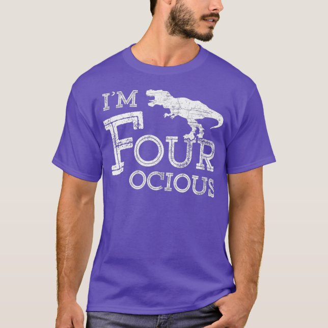 4th Birthday 4 Year Old Boy Four-ocious Dinosaur T-Shirt (Front)