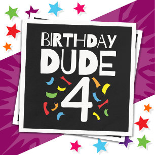 4th Birthday 4 Year Old Boy Party Birthday Dude 4 Napkins