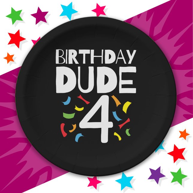 4th Birthday 4 Year Old Boy Party Birthday Dude 4 Paper Plates (Creator Uploaded)