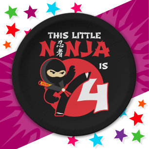 4th Birthday 4 Year Old Kids Party Little Ninja 4 Paper Plates