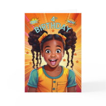 4th Birthday African American Girl Pop Art Style