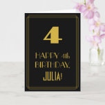 [ Thumbnail: 4th Birthday – Art Deco Inspired Look "4" & Name Card ]