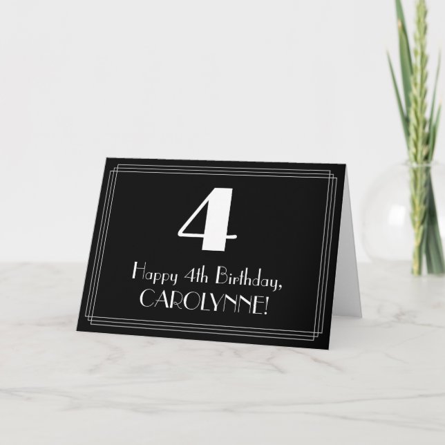 4th Birthday ~ Art Deco Inspired Look "4", Name Card (Front)