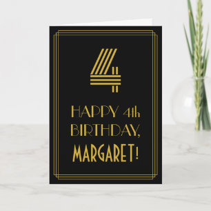 4th Birthday: Art Deco Inspired Look "4" & Name Card