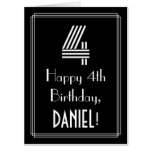 [ Thumbnail: 4th Birthday — Art Deco Inspired Look “4” + Name Card ]
