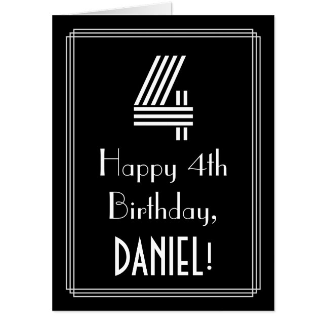 4th Birthday — Art Deco Inspired Look “4” + Name Card (Front)