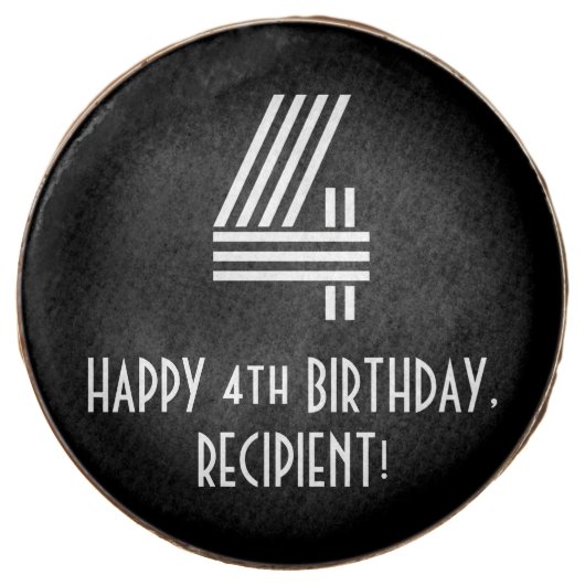 4th Birthday - Art Deco Inspired Look "4", Name Chocolate Covered Oreo (Front)