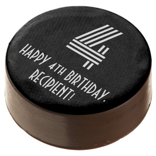 4th Birthday - Art Deco Inspired Look "4", Name Chocolate Covered Oreo (Angled)