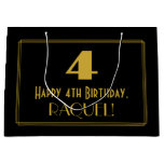 [ Thumbnail: 4th Birthday — Art Deco Inspired Look "4" & Name Gift Bag ]