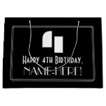 [ Thumbnail: 4th Birthday ~ Art Deco Inspired Look "4" + Name Gift Bag ]