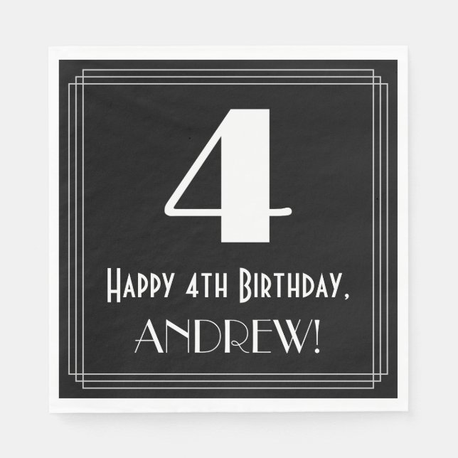 4th Birthday ~ Art Deco Inspired Look "4", Name Napkins (Front)