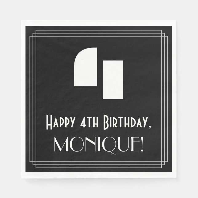 4th Birthday: Art Deco Inspired Look "4" + Name Napkins (Front)