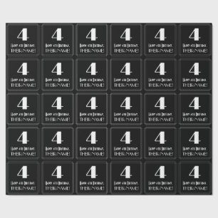 4th Birthday - Art Deco Inspired Look "4", Name Wrapping Paper