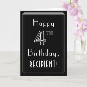 4th Birthday: Art Deco Style # 4 & Custom Name Card