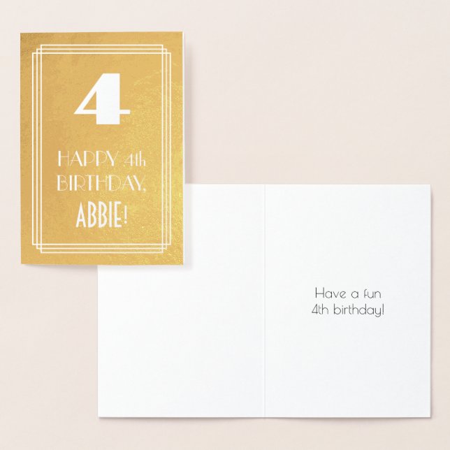 4th Birthday ~ Art Deco Style "4" & Custom Name Foil Card (Display)
