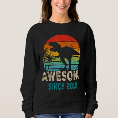 4th Birthday Awesome 2018 Dinosaur 4 Years Old Boy Sweatshirt