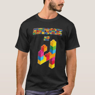 4th Birthday Awesome At 4 Years Old Block Buildin T-Shirt