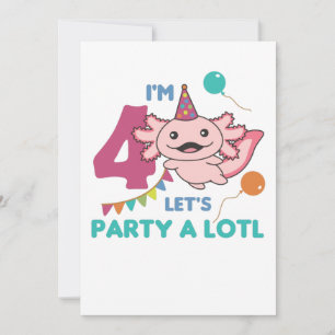 4th Birthday Axolotl Four Year Old Sweet Axolotls Invitation