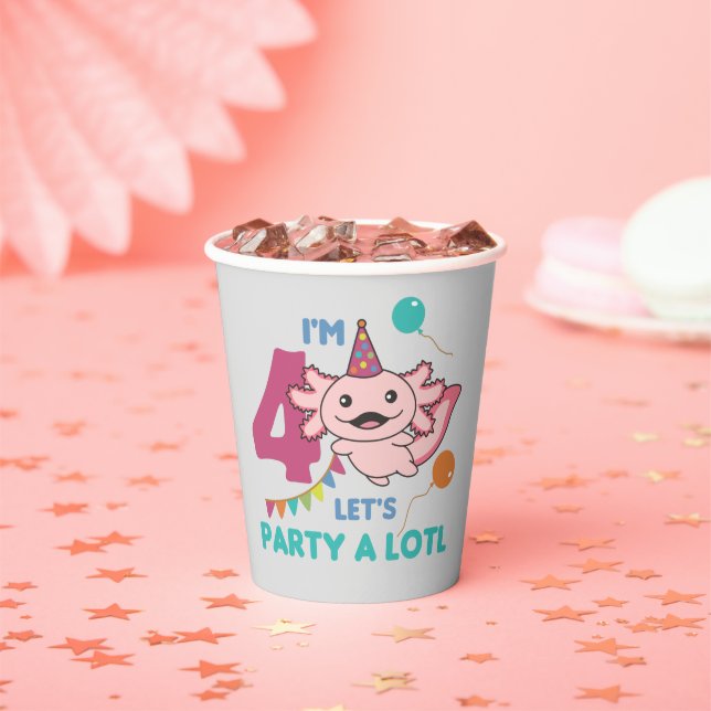 4th Birthday Axolotl Four Year Old Sweet Axolotls  Paper Cups (Insitu)