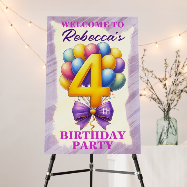 4th Birthday Balloon Theme Foam Board (In Situ (Stand))